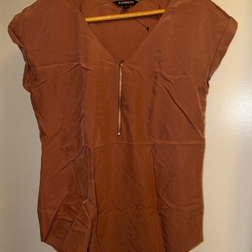 Express Women's Tan Blouse with Front Zipper